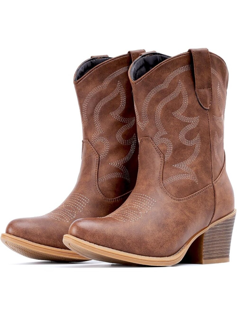 Women's Suede Ankle Western Cowgirl Brown Mid Calf Pointed Toe Short Booties
